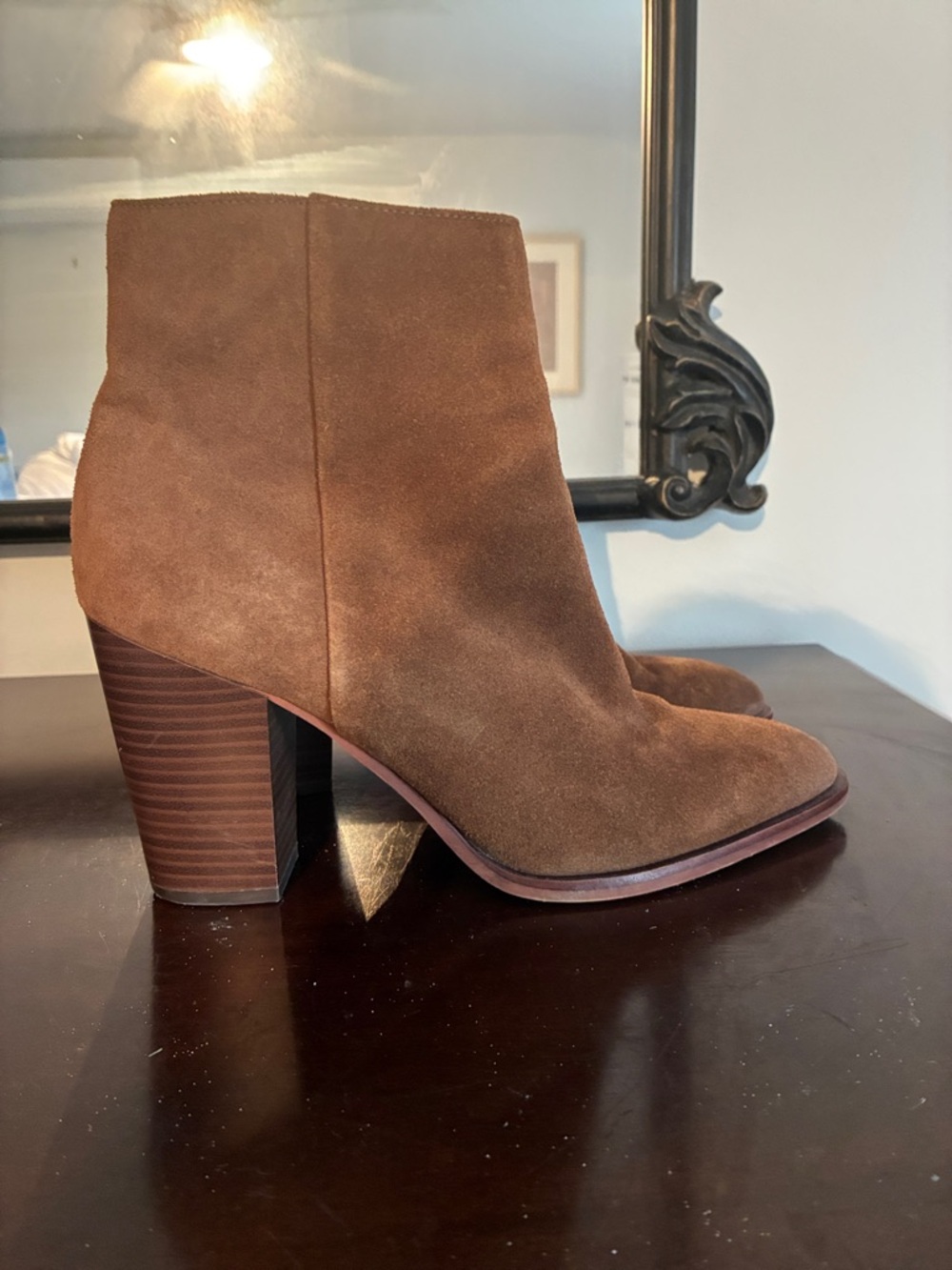 Sam Edelman Women's Brown Suede Block Heel Ankle Boots